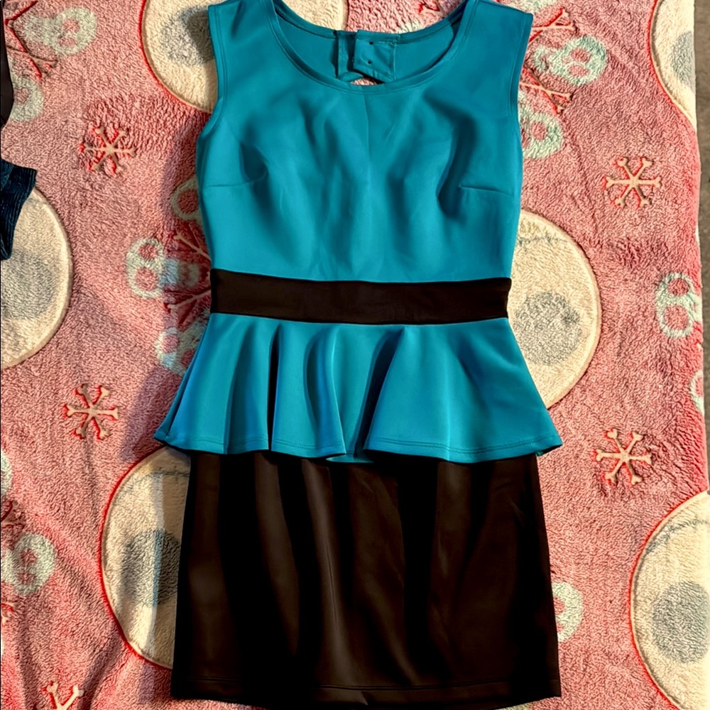 Teal and Black Peplum Dress size 7/8
